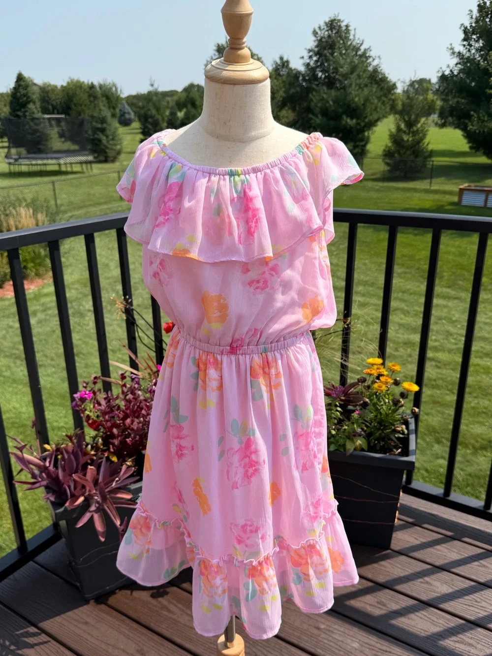 Girls Pink Floral Ruffle Dress Size 7 Summer Sundress
